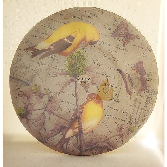 GLASS PLATTER-NOTIONS-"Goldfinch"-Ruffled Edges-Large 14" Diameter-Birds - Picture 6 of 13